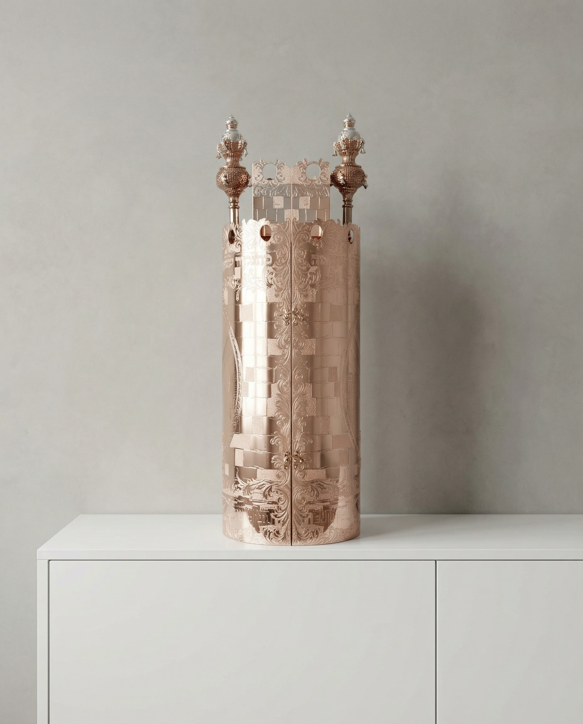 תיק לספר תורה דגם ״ירושלים״ ציפוי זהב טהור רוזגולד