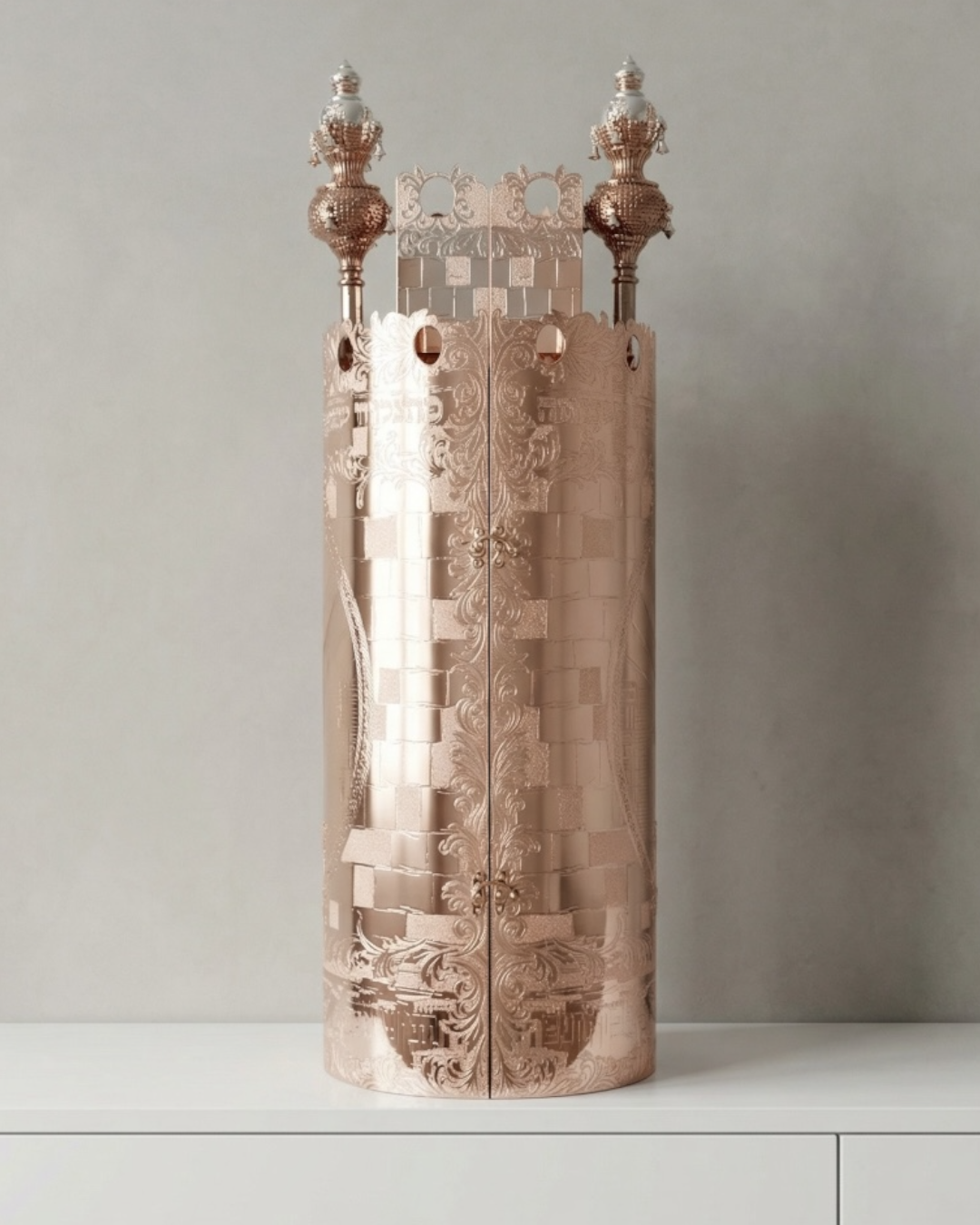 תיק לספר תורה דגם ״ירושלים״ ציפוי זהב טהור רוזגולד